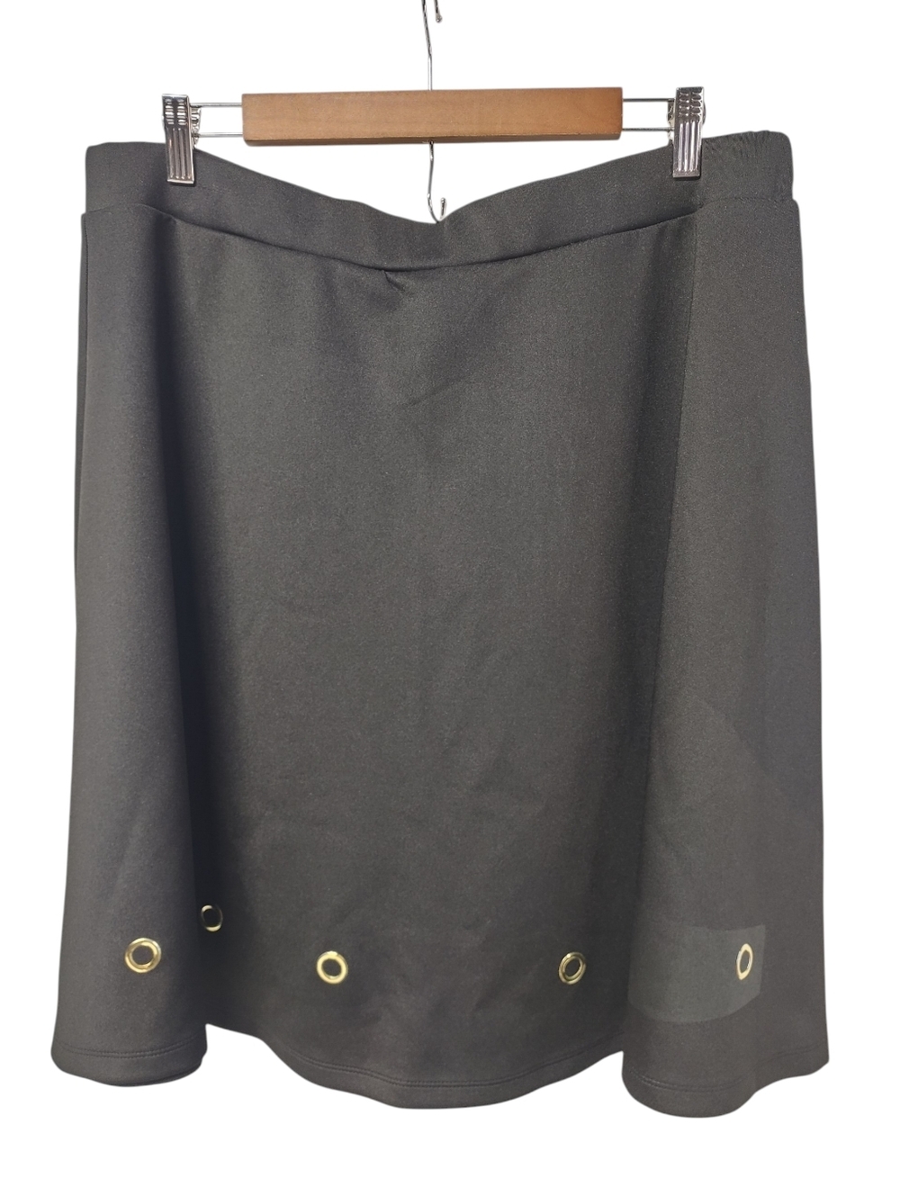Relativity Women's Black A-Line Skirt Gold Grommet Hem Knee Length Sz XL NWT